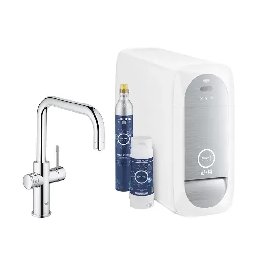 Baterie de bucatarie cu sistem de filtrare, racire si acidulare apa, cu pipa U, crom lucios, Grohe Blue Home New 31456001 Expediere rapidă