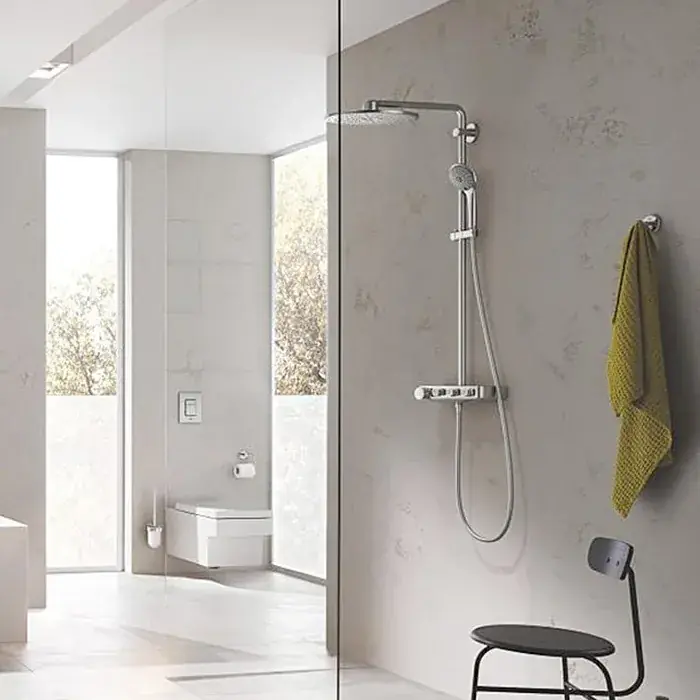 Promoție Sistem de dus cu baterie termostatata, crom mat (supersteel), Grohe Euphoria SmartControl System 310 Duo 26507DC0
