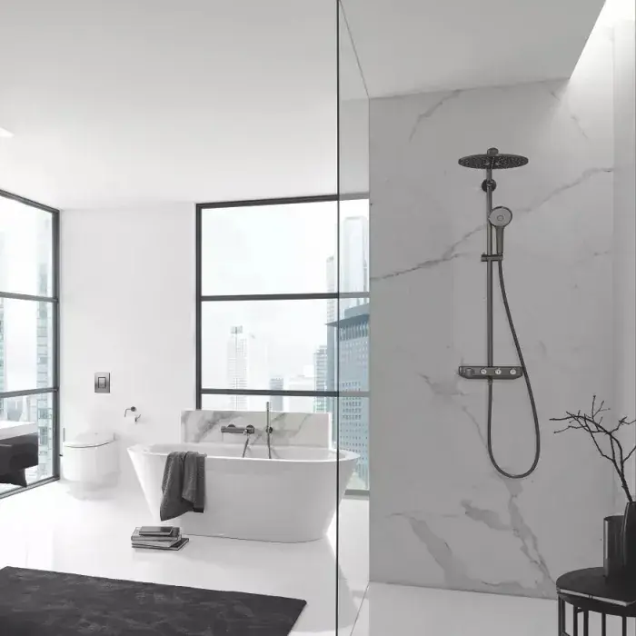 Promoție Sistem de dus cu baterie termostatata, antracit mat (brushed hard graphite), Grohe Euphoria SmartControl System 310 Duo 26507AL0