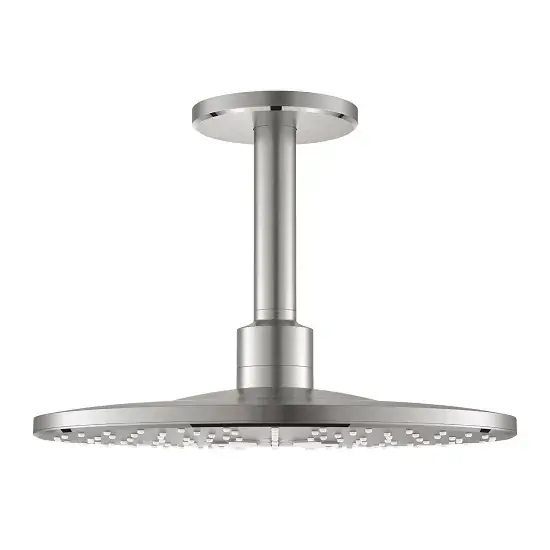 Set para de dus fixa cu brat 142 mm, crom mat (supersteel), Grohe Rainshower SmartActiv 310 26477DC0 Livrare expres