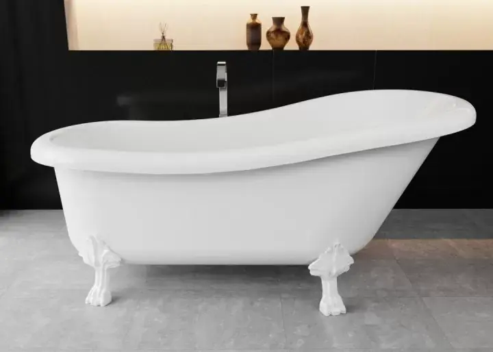 Noutate Cada de baie freestanding marmura compozit, ovala 169, alba, Vayer Retro, picioare albe