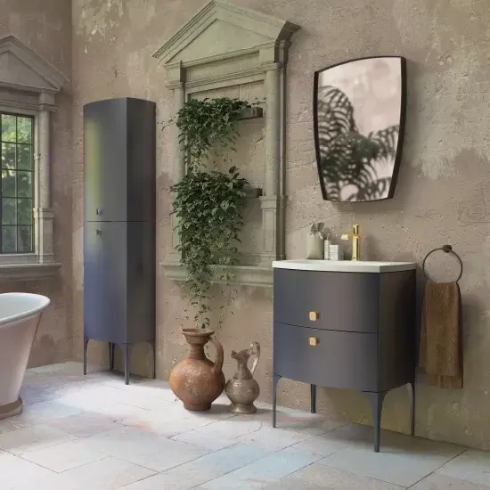Retur gratuit Set mobilier de baie suspendat cu lavoar marmura compozit alb mat, Oristo Louis