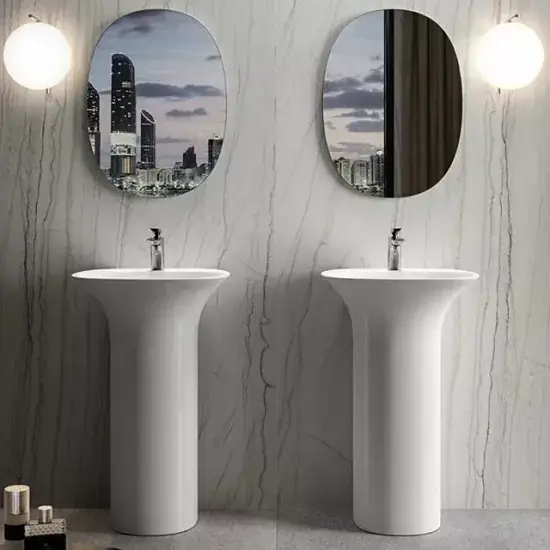 Lavoar freestanding 55x46 cm, ceramica sanitara, cu orificiu baterie, alb lucios, Rak Ceramics Sensation SENFS5501AWHA Plată sigură