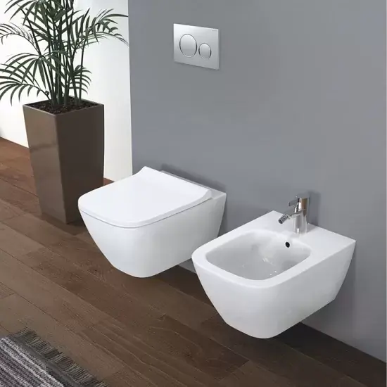 Vezi acum Vas wc suspendat, Rimfree, cu capac slim wrap over soft close Geberit Smyle Square 500.683.00.2