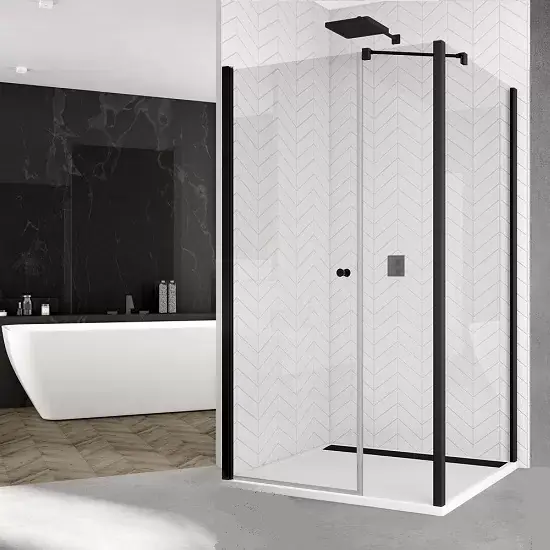 Preț promoțional Cabina de dus rectangulara, cu usa batanta, negru mat, Ronal Solino SOL31+SOLT3 Black