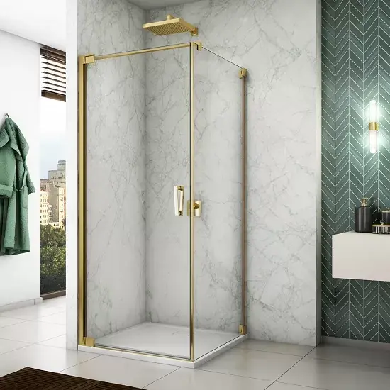 Cabina de dus rectangulara, cu usa batanta dintr-o bucata, auriu lucios, Ronal Cadura CA1C + CAT1 Gold Line Ofertă