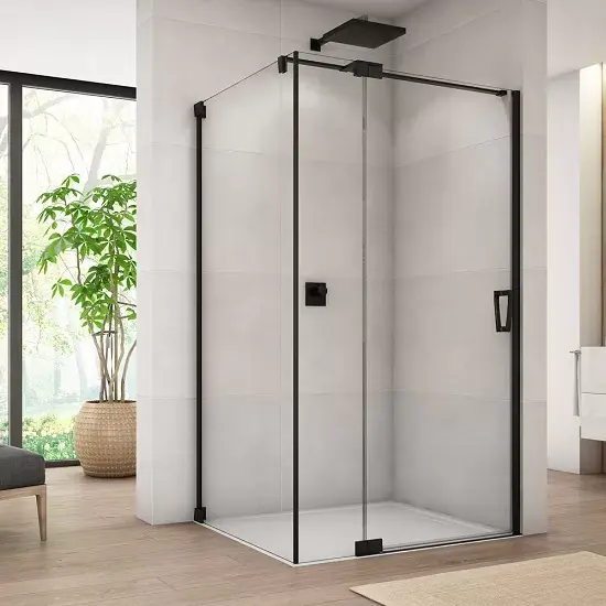 Comandă acum Cabina de dus rectangulara, cu usa batanta dintr-o bucata cu parte fixa, negru mat, Ronal Cadura CA13 + CAT3 Black Line