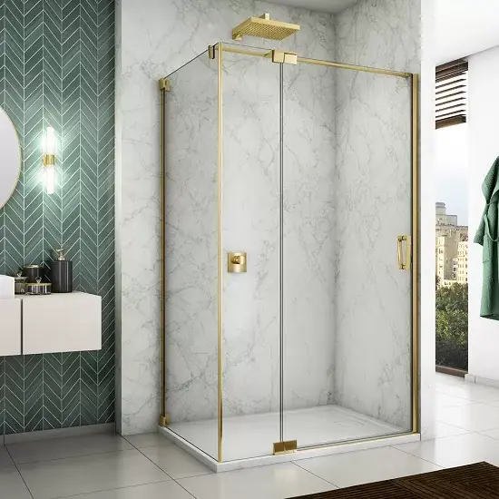 Cabina de dus rectangulara, cu usa batanta dintr-o bucata cu parte fixa, auriu lucios, Ronal Cadura CA13 + CAT3 Gold Line Comandă acum