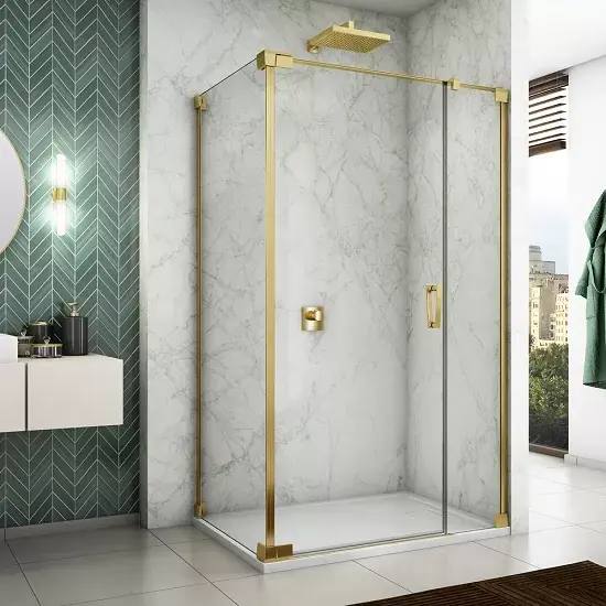 Cabina de dus rectangulara, cu usa batanta dintr-o bucata cu parte fixa, auriu lucios, Ronal Cadura CA31C + CAT2 Gold Line Preț redus