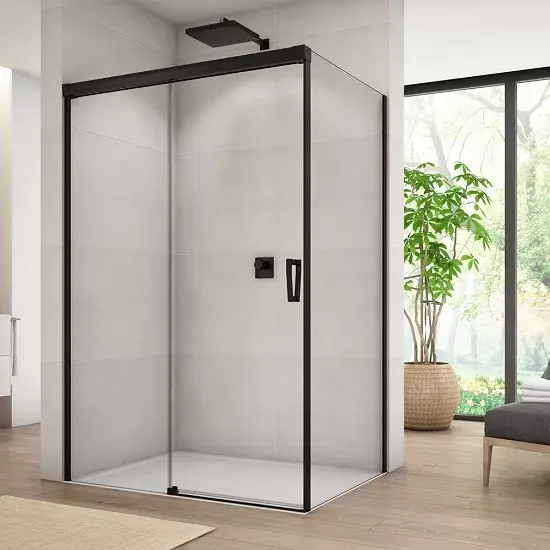Cabina de dus rectangulara, cu usa culisanta, din doua bucati, negru mat, Ronal Cadura CAS2 + CAST Black Line Reducere specială