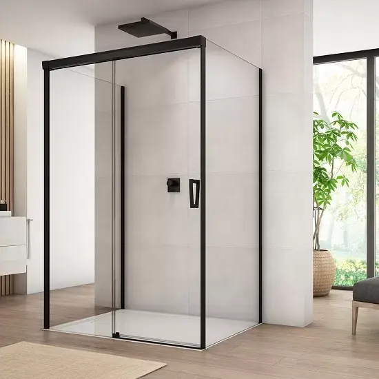 Cabina de dus rectangulara, din 3 pereti, cu usa culisanta, negru mat, Ronal Cadura CAS2 + CAST + CAST Black Line Reduceri