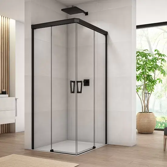 Cabina de dus rectangulara, cu usi culisante, acces pe colt, negru mat, Ronal Cadura CAE2 Black Line Chilipir