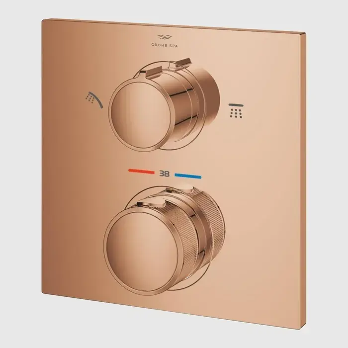 Promoție Baterie de dus termostatata, incastrata, 2 functie, cupru lucios (warm sunset), Grohe Allure 29181DA2