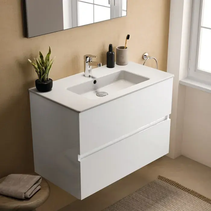 Cel mai bun preț Mobilier de baie suspendat 80 cm, cu lavoar ceramic, alb lucios, Ideal Standard Eurovit Plus R0574WG
