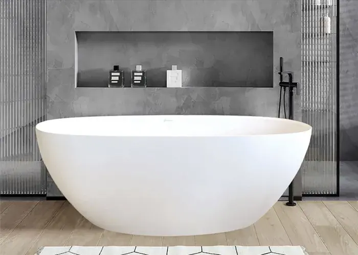 Livrare rapidă Cada de baie freestanding ovala 157 cm, marmura compozit, alb mat, Fluminia Etna DR157X70MAT