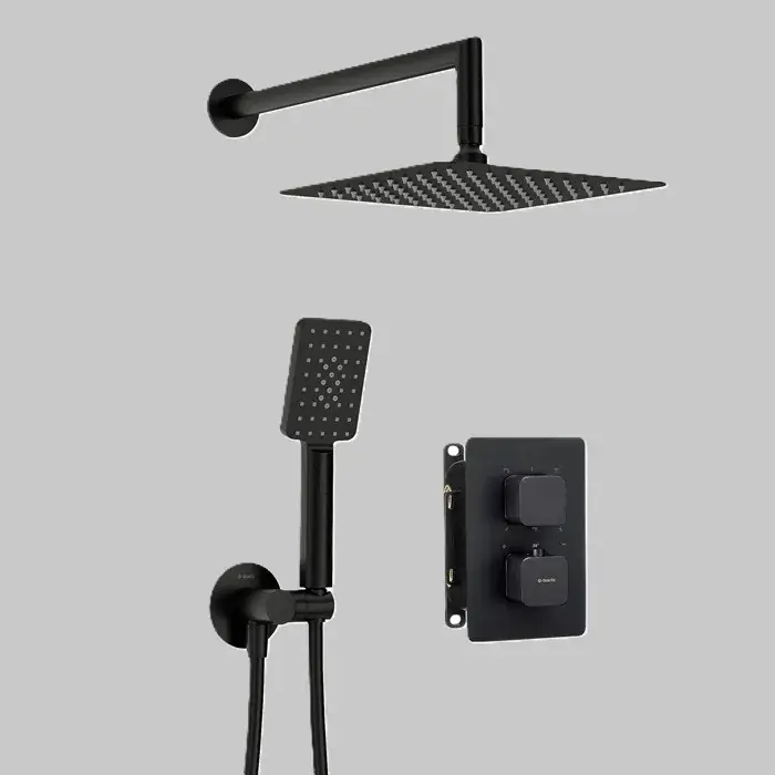 Discount Sistem de dus fix si mobil incastrat, cu baterie termostatata, negru mat, Deante Therm BXYZNECT