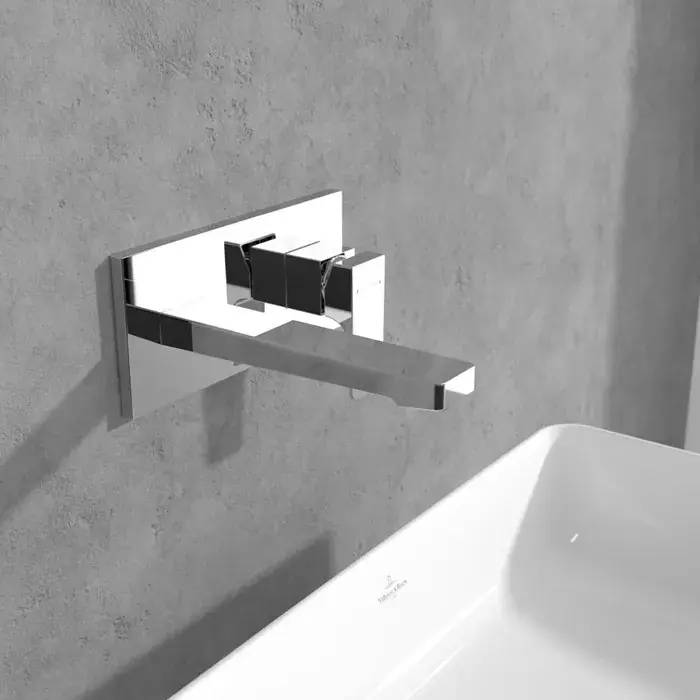 Reducere de preț Baterie lavoar monocomanda, incastrata, cu AquaSmart, cu ventil push-open, crom lucios, Villeroy & Boch Architectura Square TVW12500300061
