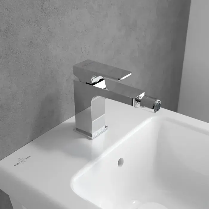 Baterie bideu monocomanda, AquaSmart, cu ventil pop-up, crom lucios, Villeroy & Boch Architectura Square TVB12500100061 Expediere rapidă