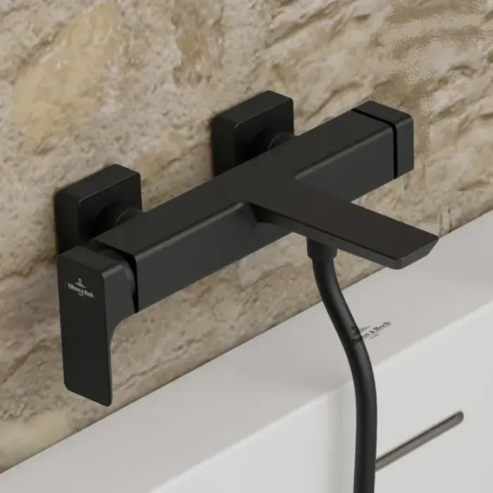 Baterie cada dus monocomanda, fara set de dus, negru mat, Villeroy & Boch Subway 3.0 TVT112002000K5 Plată securizată