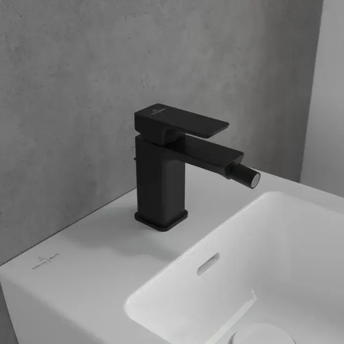 Baterie bideu monocomanda, AquaSmart, cu ventil pop-up, negru mat, Villeroy & Boch Subway 3.0 TVB112001000K5 Reduceri
