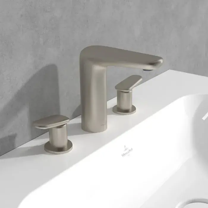 Baterie lavoar cu 3 orificii, AquaSmart, cu ventil push-open, nichel periat, Villeroy & Boch Antao TVW11100100064 Reducere