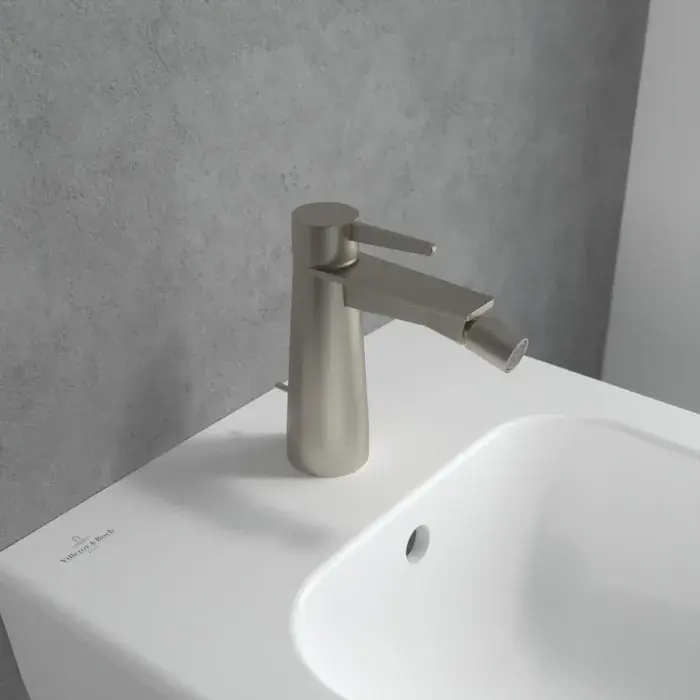 Baterie bideu monocomanda, AquaSmart, cu ventil pop-up, nichel periat, Villeroy & Boch Conum TVB12700100064 Preț promoțional