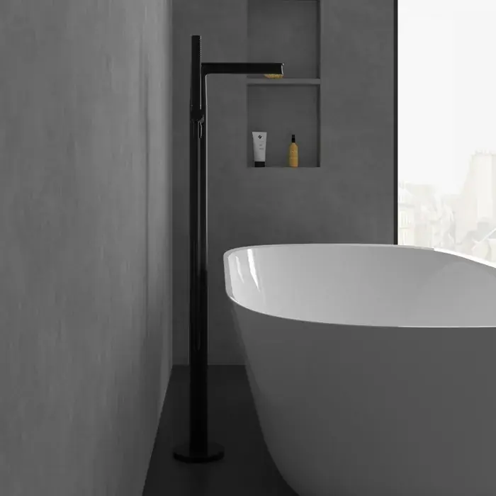 Baterie cada dus monocomanda, freestanding, fara set de dus, negru mat, Villeroy & Boch Conum TVT127004000K5 Preț redus
