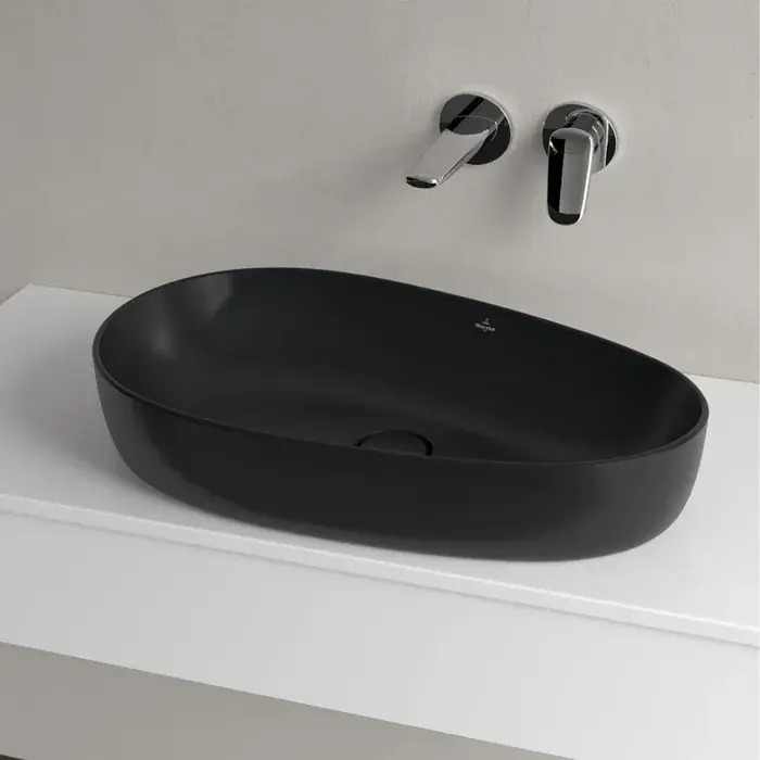 Lavoar pe blat, oval asimetric, 65 cm, negru mat, Villeroy & Boch Antao 4A7465R7 Cumpără acum