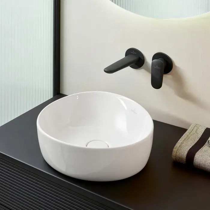 Reducere specială Lavoar pe blat, oval asimetric, 40 cm, alb mat (Stone White), Villeroy & Boch Antao 4A7240RW
