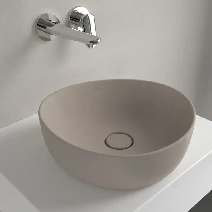 Expediere rapidă Lavoar pe blat, oval asimetric, 40 cm, migdale mat (Matt Almond), Villeroy & Boch Antao 4A7240AM