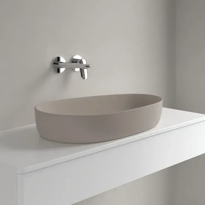 Lavoar pe blat, oval asimetric, 65 cm, migdale mat (Matt Almond), Villeroy & Boch Antao 4A7465AM Vezi acum