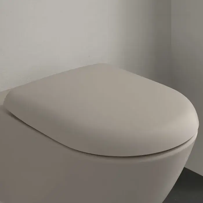 Capac vas wc, slim, cu soft close, migdale mat (Matt Almond), Villeroy & Boch Antao 8M67S1AM Chilipir