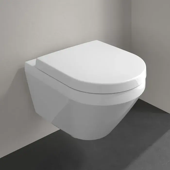 Set Vas wc suspendat Rimless, CeramicPlus, cu Twist Flush, cu capac soft close, alb lucios, Villeroy & Boch Architectura 4694CLR1 Bestseller