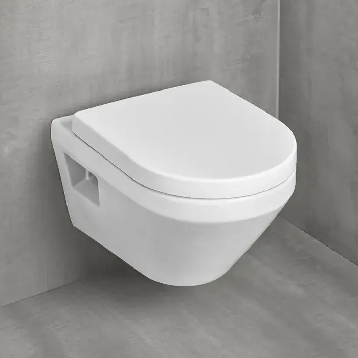Set Vas wc suspendat Rimless, CeramicPlus, cu Twist Flush, cu capac soft close, alb lucios, Villeroy & Boch Architectura 5684CLR1 Cel mai bun preț