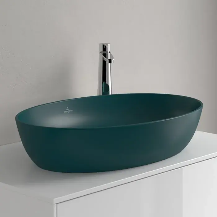 Reduceri Lavoar pe blat, oval, cu CeramicPlus, 61 cm, turcoaz mat (Teal), Villeroy & Boch Artis 419861TE