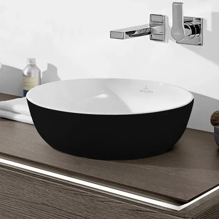 Expediere rapidă Lavoar pe blat, rotund, 43 cm, negru lucios (Coal Black), Villeroy & Boch Artis 417943BCT8