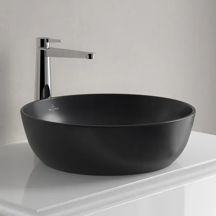 Lavoar pe blat, rotund, CeramicPlus, 43 cm, negru mat (Pure Black), Villeroy & Boch Artis 417943R7 Calitate înaltă