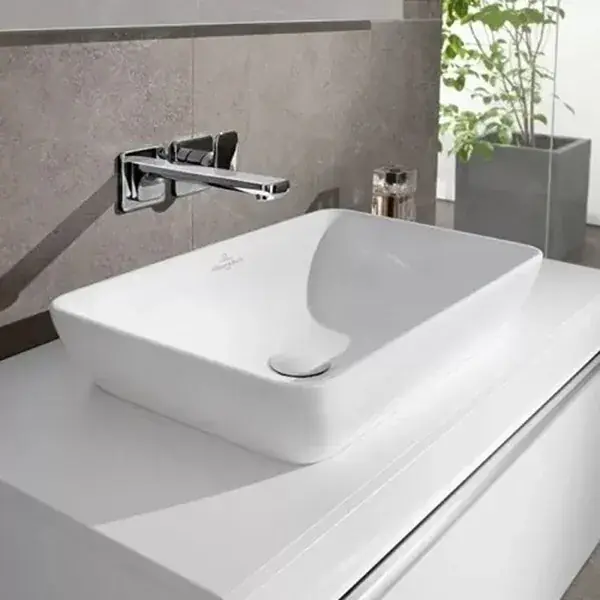 Lavoar pe blat, dreptunghiular, CeramicPlus, 58 cm, alb mat (Stone White), Villeroy & Boch Artis 417258RW Reducere de preț