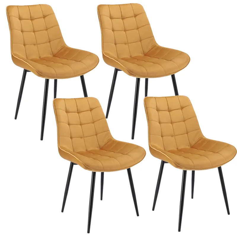 (DL) Set 4 scaune dining Misty pentru bucatarie tapitat cu catifea, 53x63x83cm, galben mustar Livrare rapidă