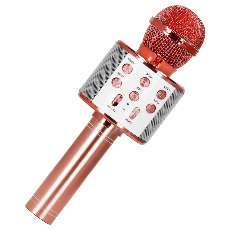 Bestseller Microfon karaoke copii, wireless, cu acumulator, compatibil iOS si Android, functie de schimbare a vocii, roz