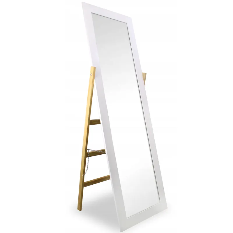 Reducere specială Oglinda de podea cu suport, 157x41x54cm, alb cu maro