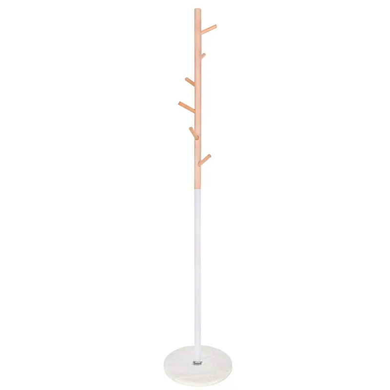 Cuier tip pom din metal, baza marmura, 6 agatatoare, 172cm, alb si maro Retur gratuit