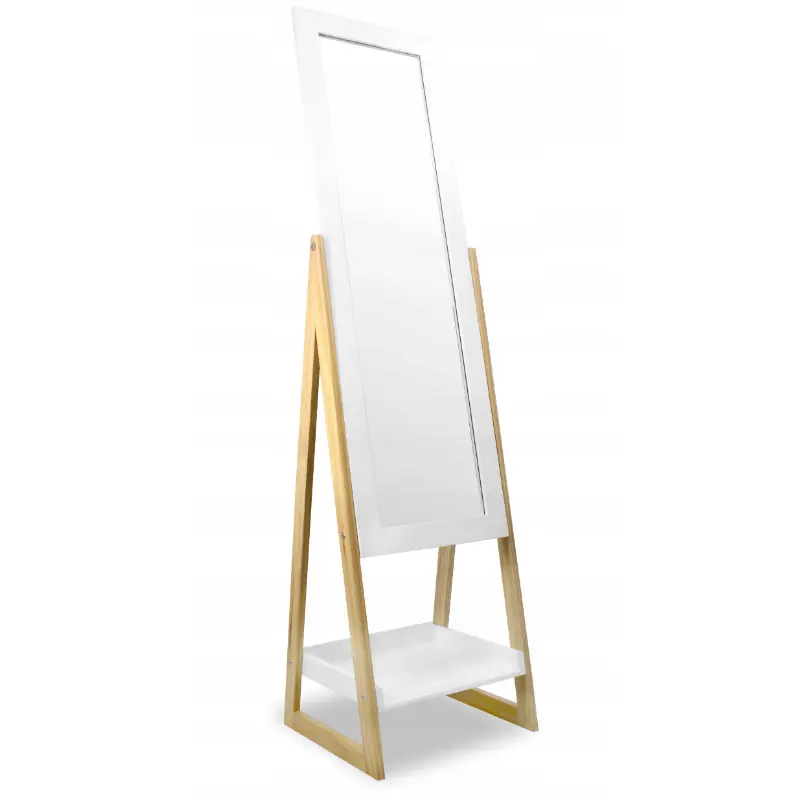 Oglinda de podea cu suport, raft de depozitare, 150x37x40cm, alb cu maro Livrare rapidă
