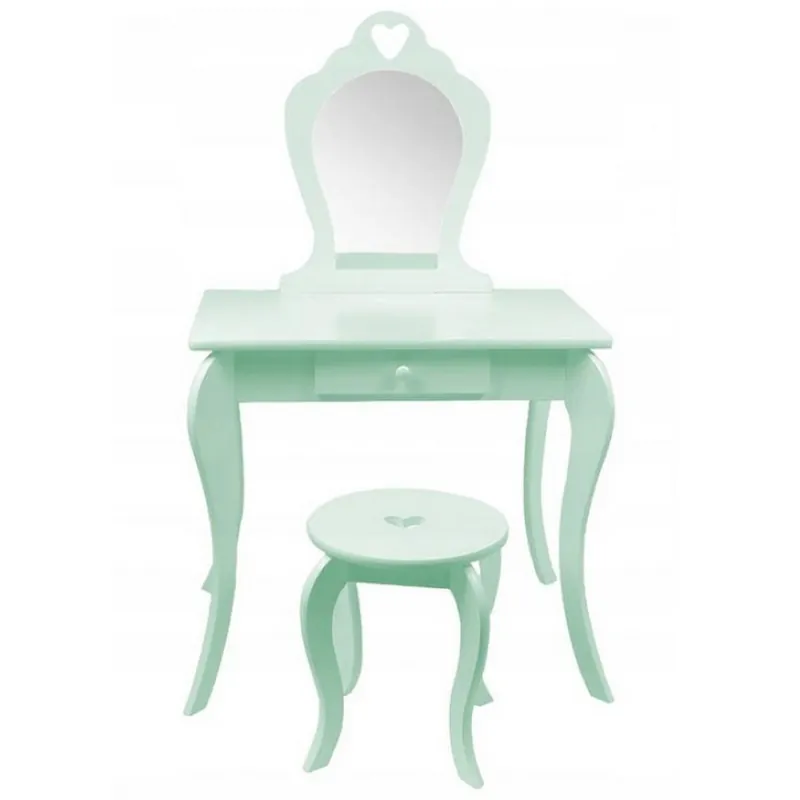 (DL) Set Masa de toaleta pentru copii Elza, verde, cu oglinda si taburet, 71x50x108 cm Preferatul clienților