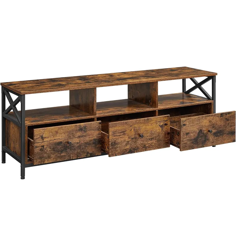 Plată sigură VASAGLE Comoda pentru TV de pana la 65 inch, cu 3 sertare si 3 rafturi deschise, 40x147x50cm, maro rustic si negru