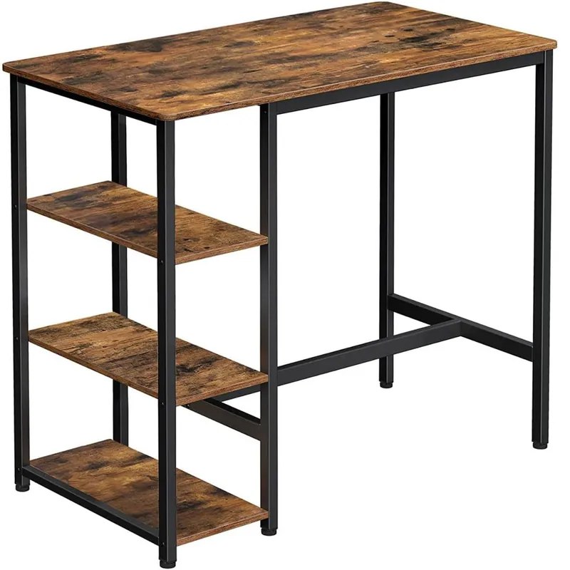 Ofertă de sezon VASAGLE Masa de bar dreptunghiulara cu cadru metalic, 3 rafturi, design industrial, 109x60x100cm, maro vintage si negru