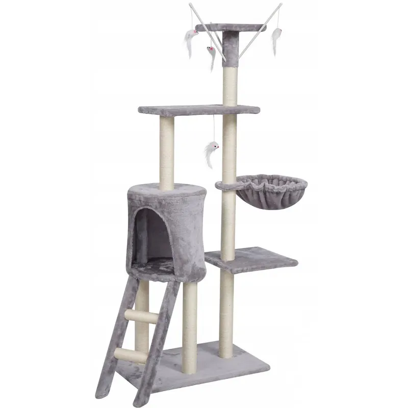 Ansamblu de joaca pentru pisici, cu loc pentru zgariat, ascunzatoare, culcus, 50x24x138cm, gri Calitate înaltă