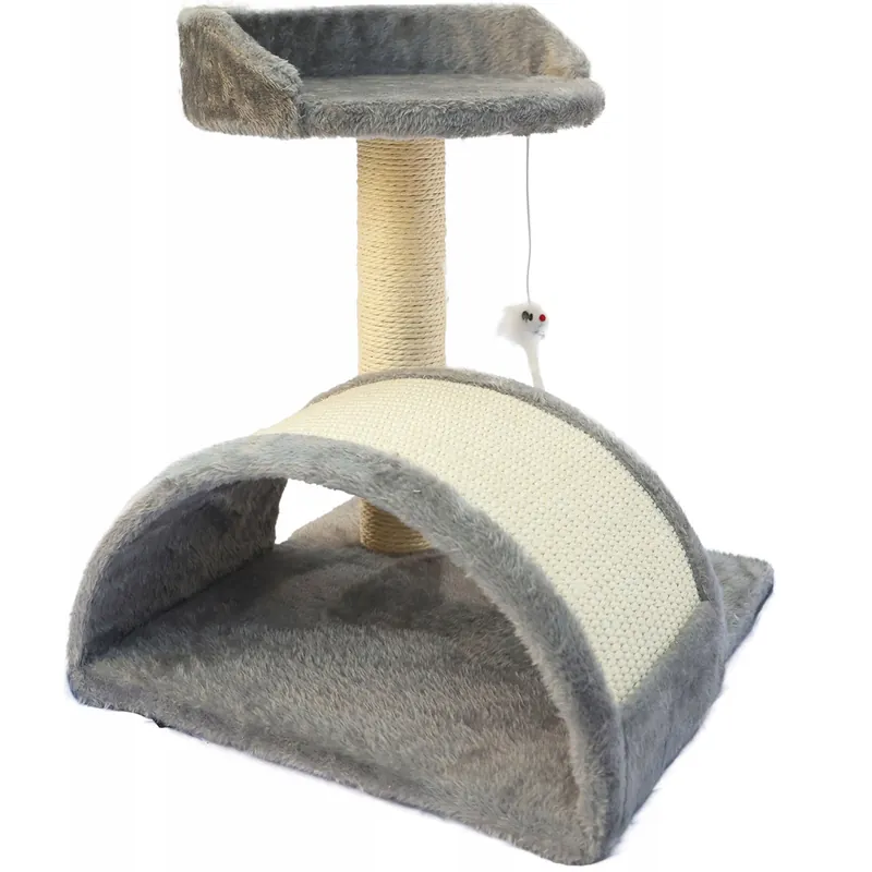 Ansamblu de joaca pentru pisici, cu culcus si loc pentru zgariat, minge, 43cm, gri Vezi acum
