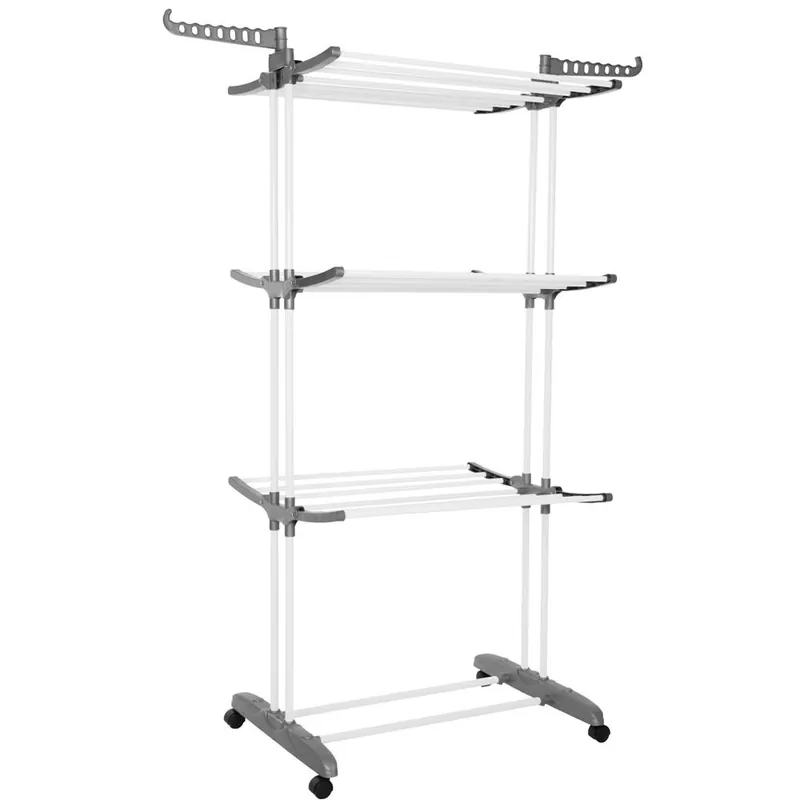 Discount Uscator vertical pentru rufe, mobil si pliabil, cu doua umerase, 75x57x170cm, sarcina 20kg