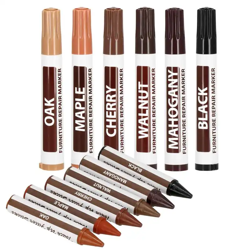 Nu rata Set 12 markere si creioane de ceara pentru reparatii mobila, multicolor